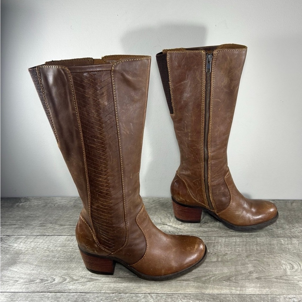 Born D84416 Avery Brown Leather Women’s Knee Pull On Heeled Boots Size 7 M